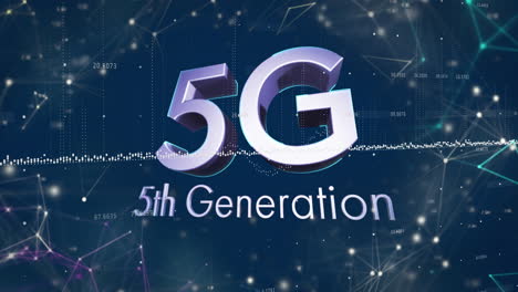 animation of network of connections over 5g 5th generation text