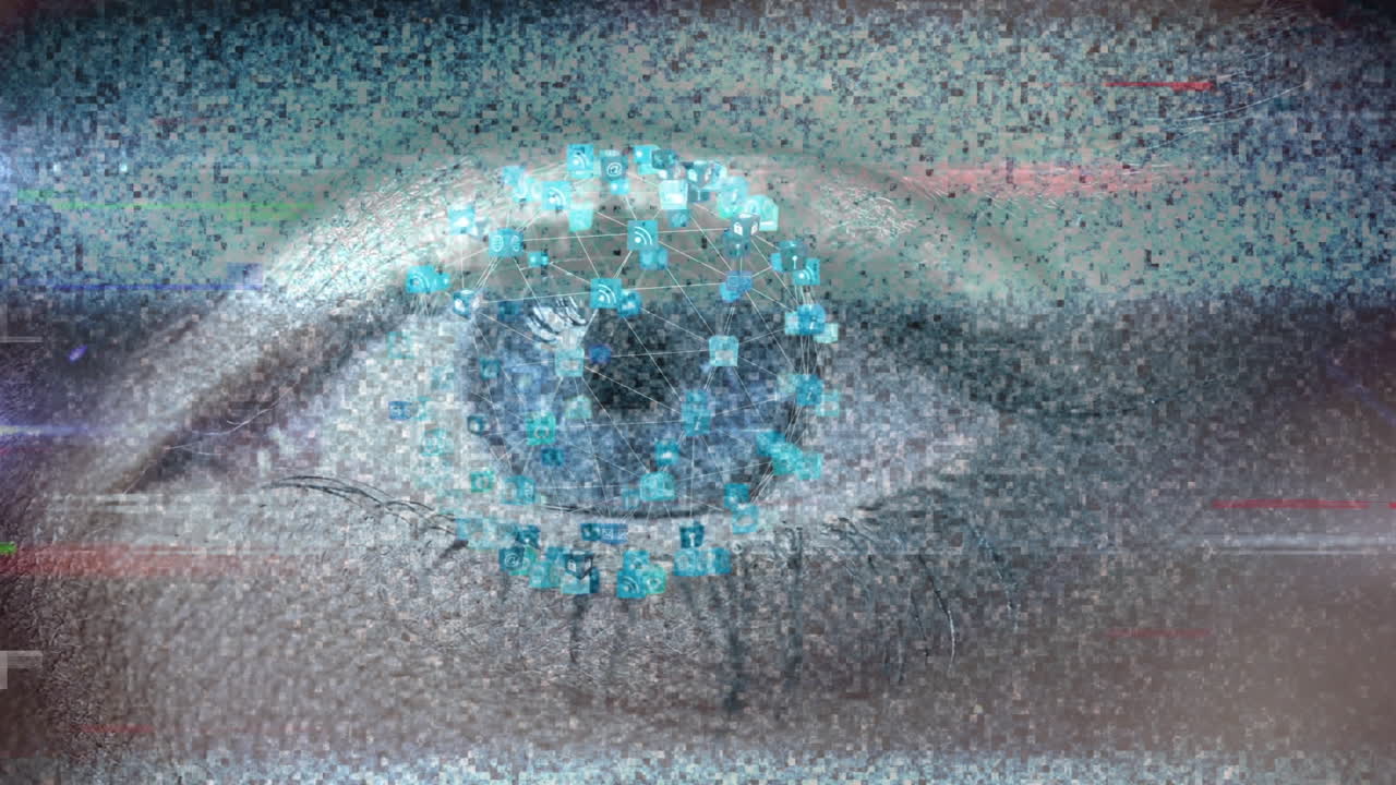 animación de la red de conexiones sobre el ojo de la mujer