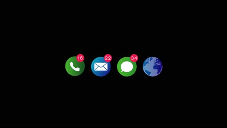 email message call notifications and incoming message counter on smart phone screen animation on