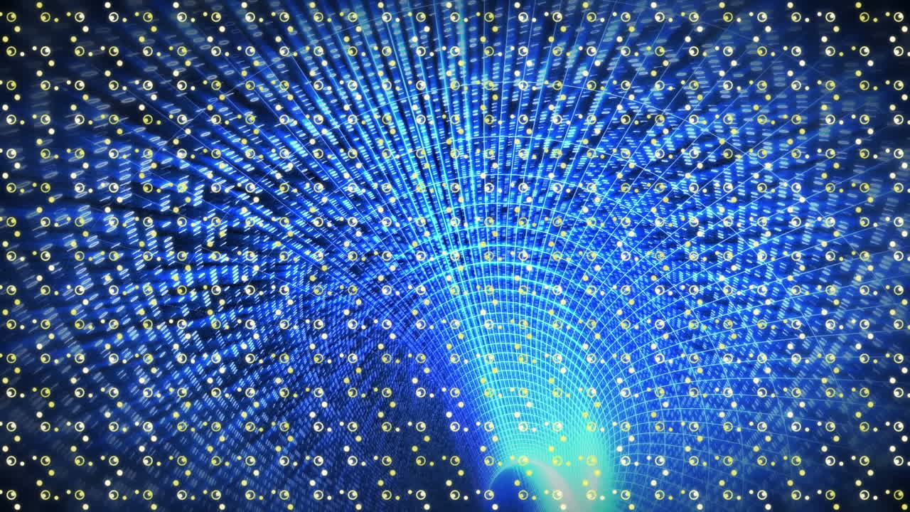 Digital animation of abstract pattern design against blue digital tunnel on black background