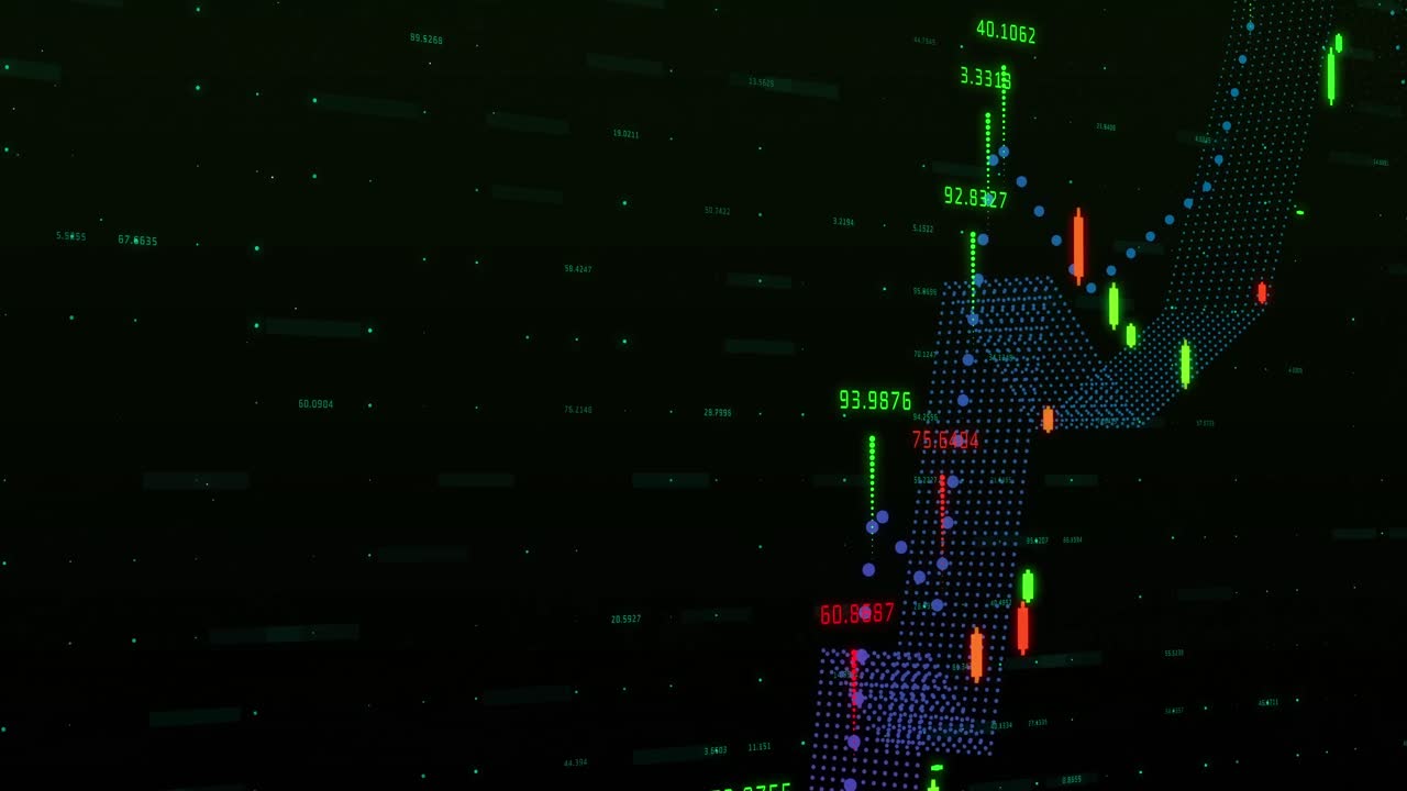 gráfico multicolor y números que se mueven contra un fondo negro