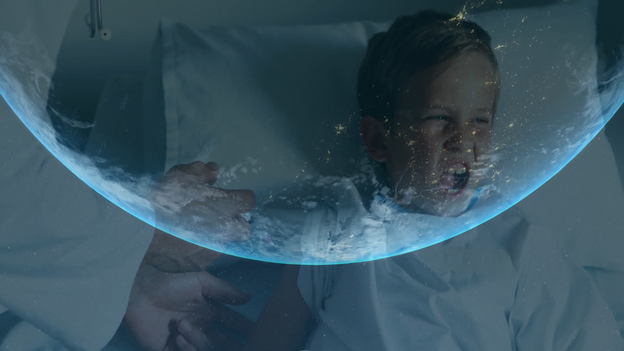 백신 접종 을 받고 비명을 지르는 소년 과 함께 전 세계 의 애니메이션