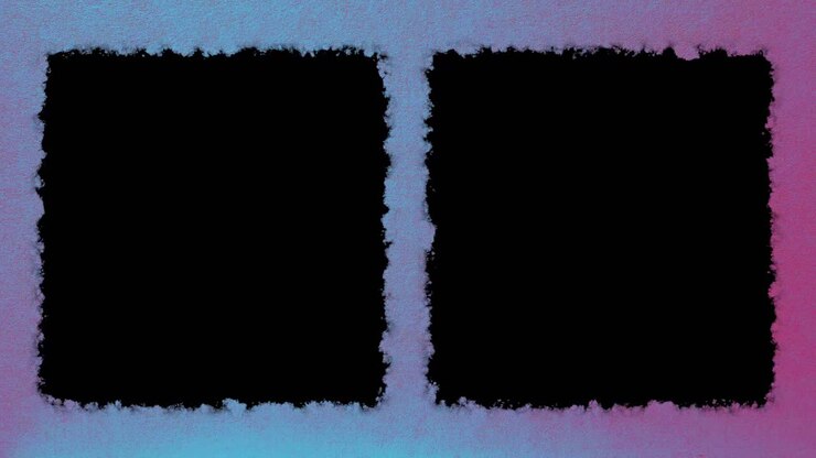 Two vertical black pillarboxes for video or image in video with light blue aqua textured paper background, ready for luma key