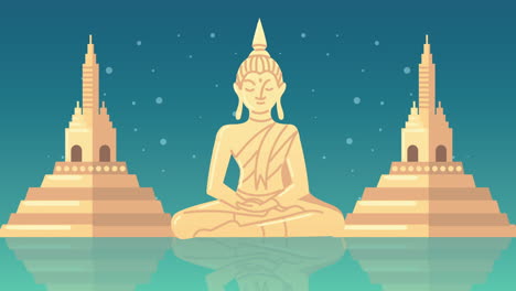 loy krathong festival animation with buddha