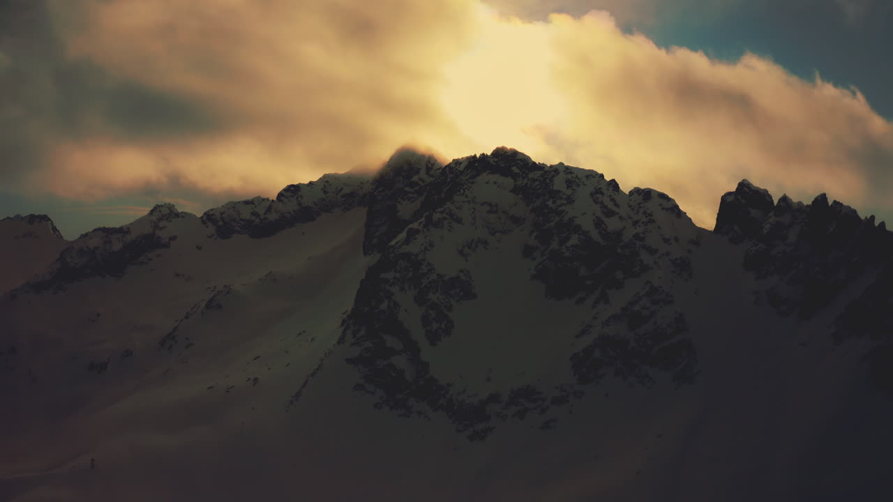 Aerial View of Beautiful Dramatic Sunset over the Italian Alps