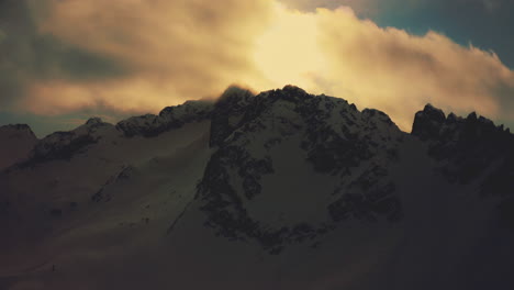 Aerial-View-of-Beautiful-Dramatic-Sunset-over-the-Italian-Alps