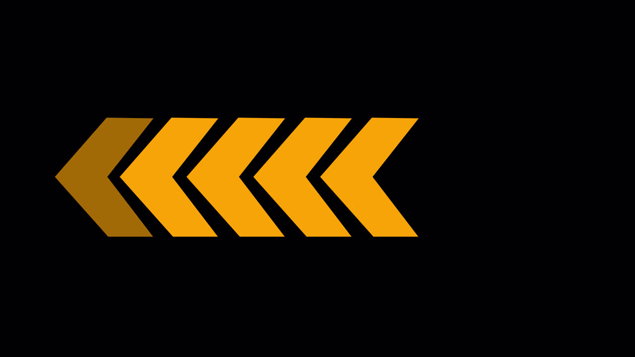 Four Orange Chevron Arrows Pointing Left on Black Background