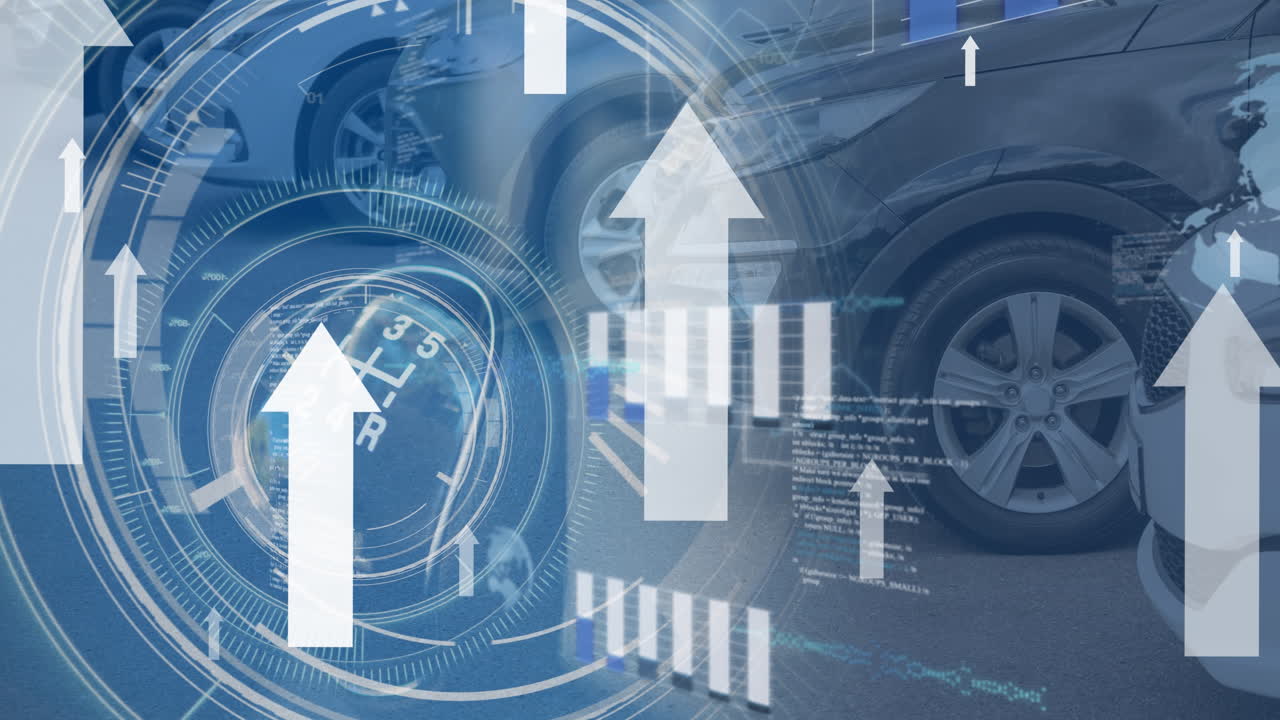 자동차 위의 스캐닝과 데이터 처리의 애니메이션