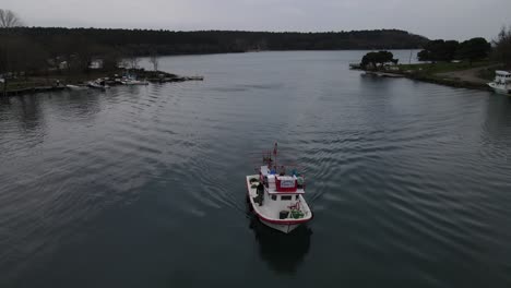 boat in lake aerial view