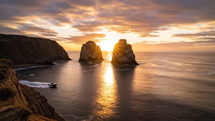 Coastal Sunset with Boat