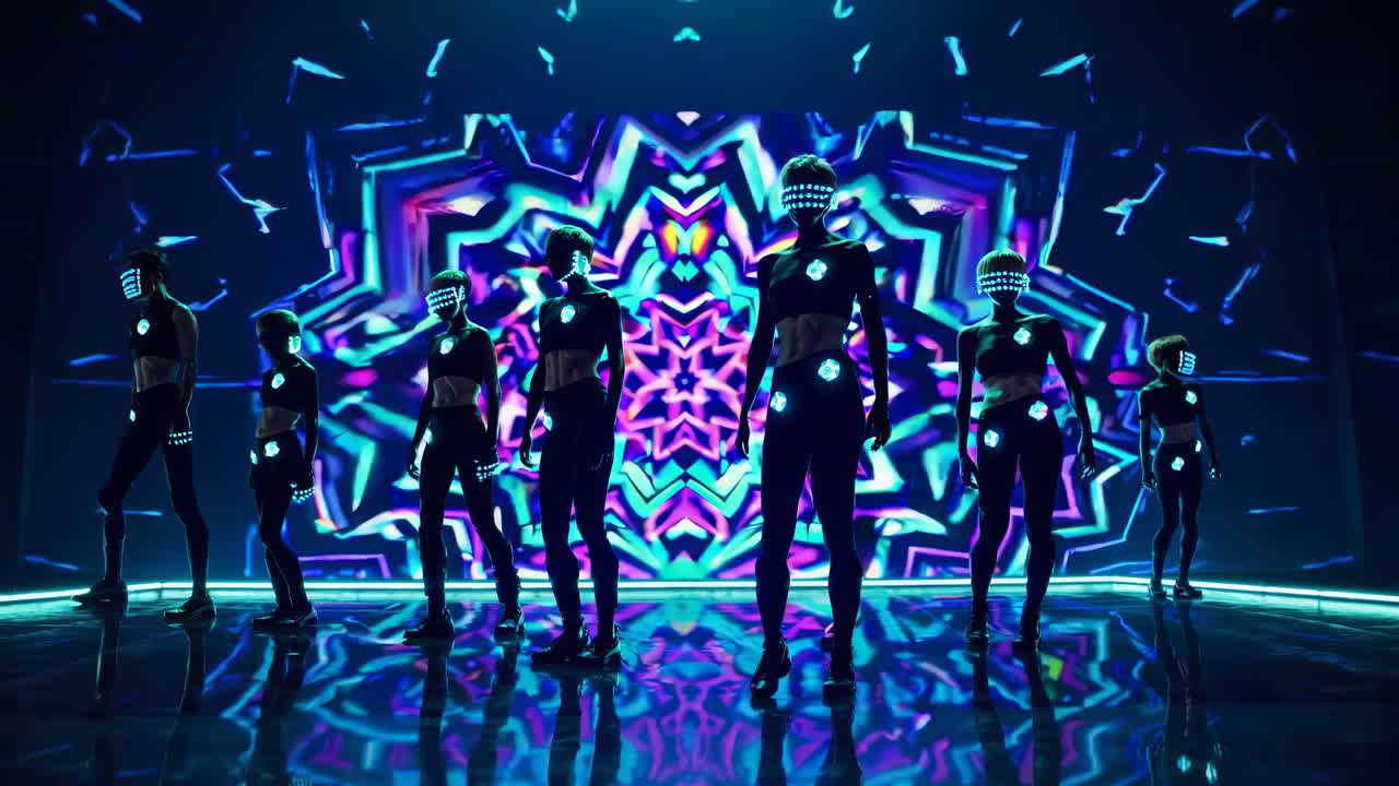 actuación de danza futurista con luces led