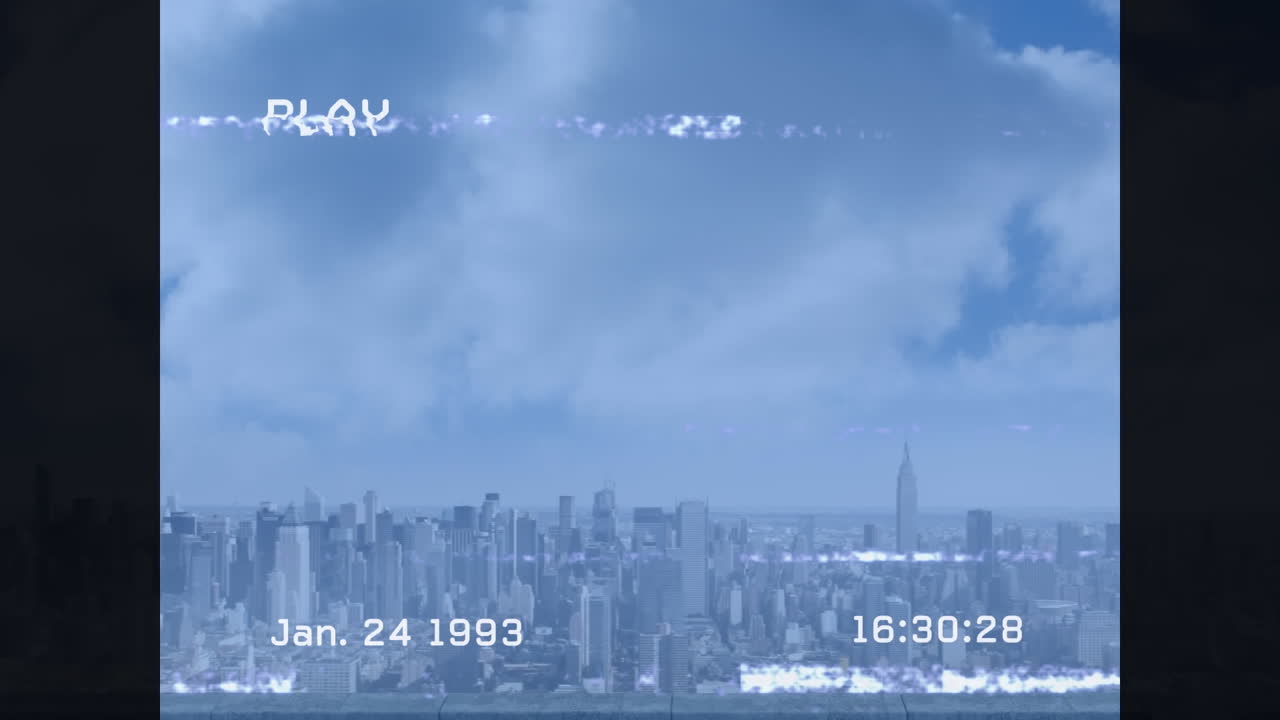 도시 풍경과 파란 하늘에 대한 간섭의 애니메이션