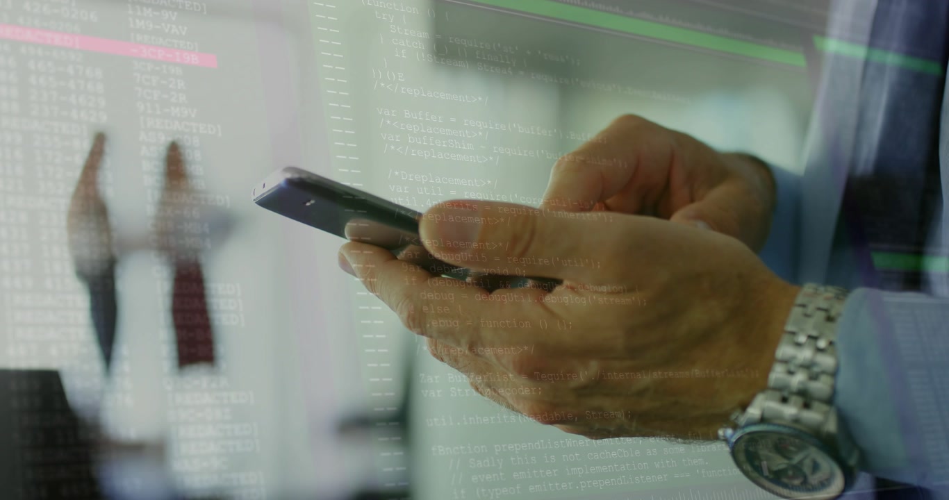 Hands receiving alert, holding and tapping phone while scrolling data metrics for decisions