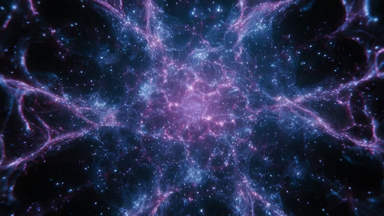 A mesmerizing cosmic web of stars and energy, revealing intricate patterns and vibrant colors that evoke the mysteries of the universe, blending reality and imagination in captivating displays