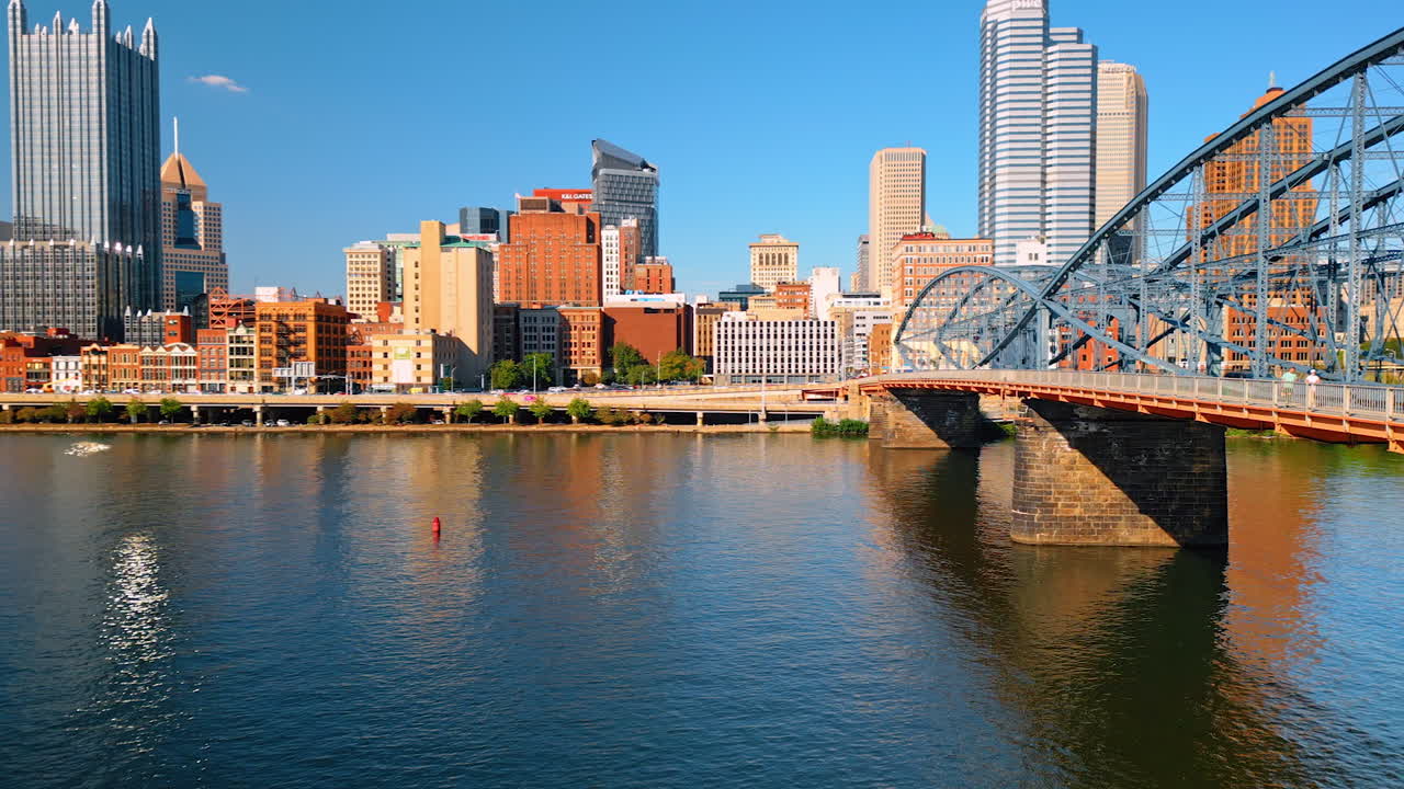 Piyysburgh, USA, 3 August 2025: Pittsburgh skyline across the river. Beautiful view of Pittsburgh skyline across the river with skyscrapers and reflections