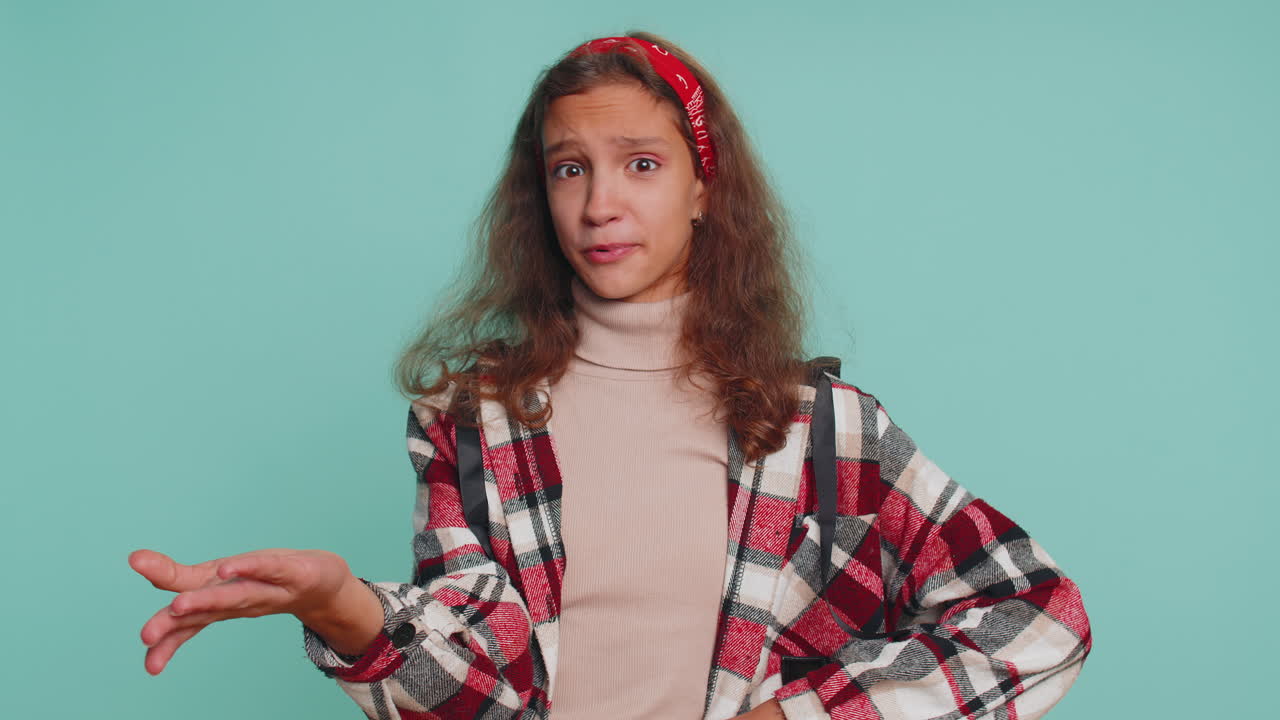 Teenager child girl kid asking why, what reason of failure, demonstrating disbelief by troubles