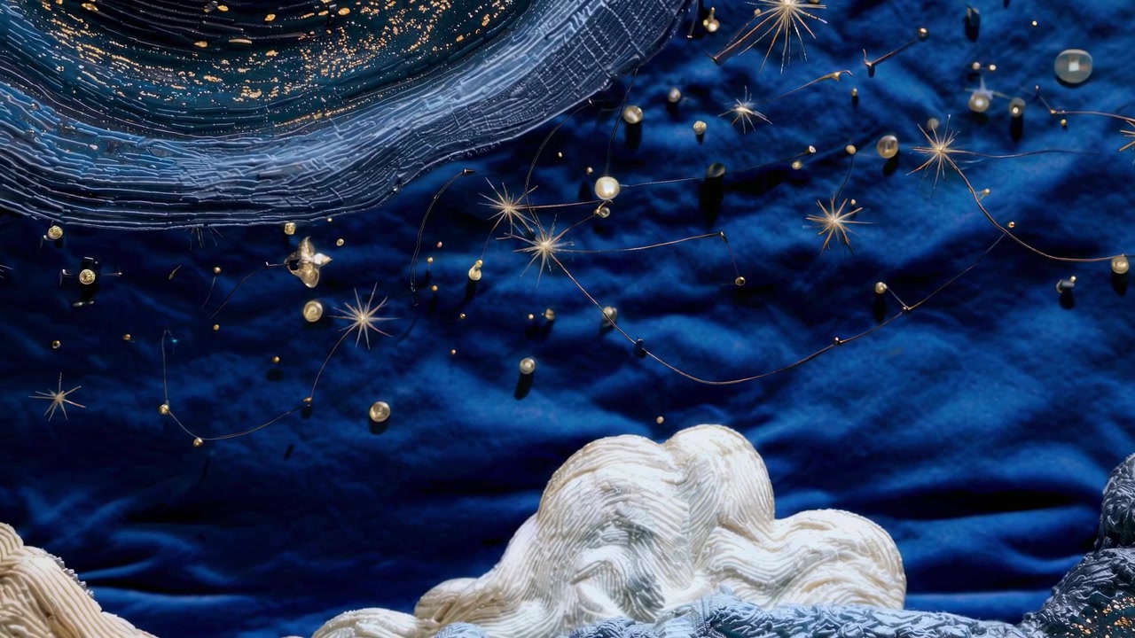 Abstract Artistic Representation of a Night Sky with Clouds and Stars