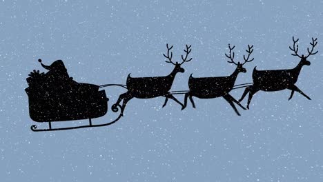 Animation-of-snow-falling-over-santa-claus-in-sleigh-with-reindeer