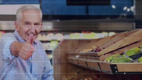 animación del procesamiento de datos sobre el hombre caucásico senior en la tienda
