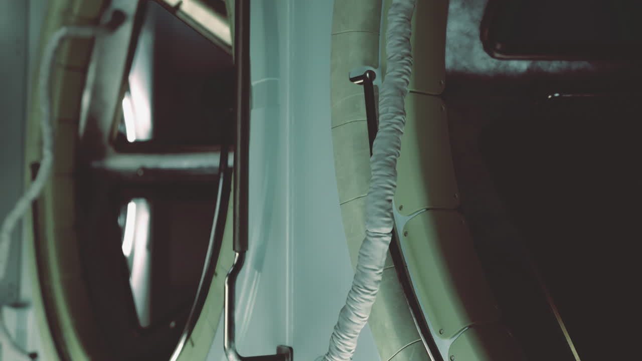 Unique round window design at a modern interior location