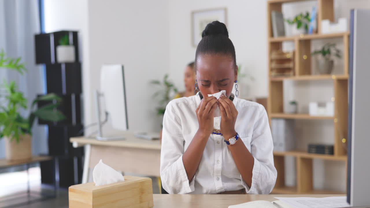 Sick business woman, tissue