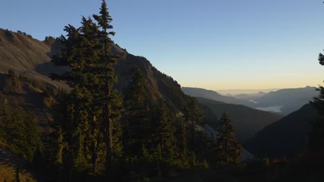 Foggy-Sunset-In-The-Mountains-Of-Garibaldi-Provincial-Park-In-British-Columbia,-Canada