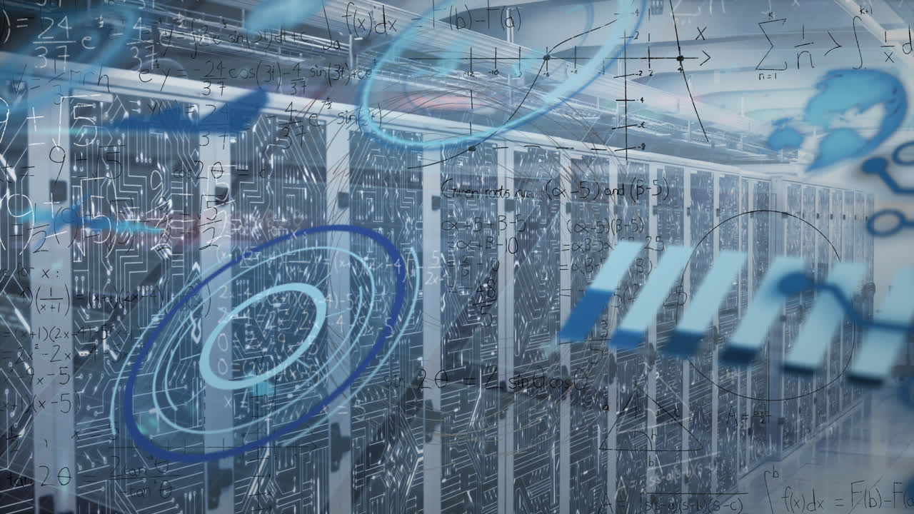 animación del procesamiento de datos en la sala de servidores