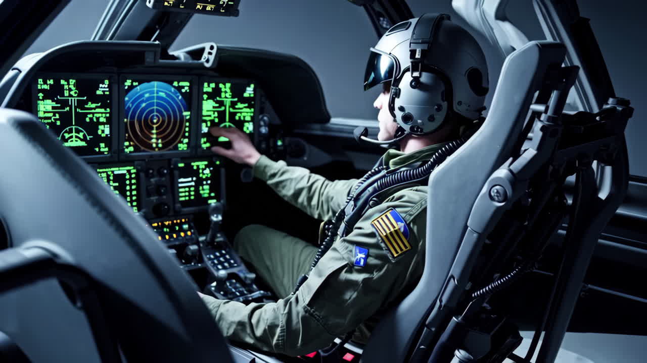 Military Helicopter Pilot in Cockpit