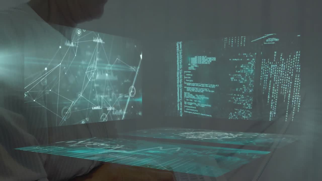 animazione dell'elaborazione dei dati su una donna d'affari caucasica