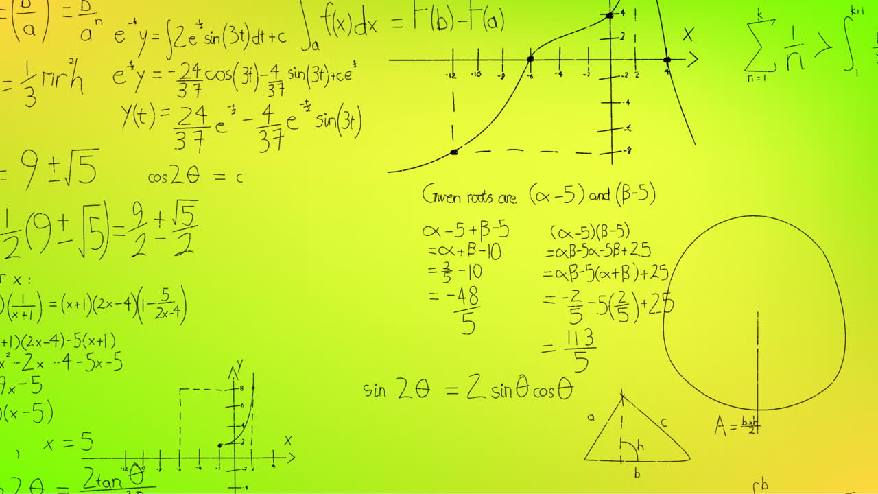 animación de fórmulas matemáticas escritas a mano sobre un fondo amarillo