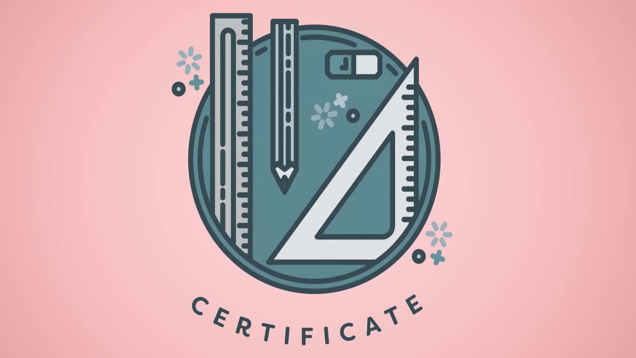 학교 아이템의 아이콘이 분홍색 배경에 움직이는 애니메이션