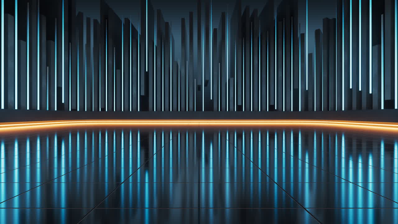Dark stripe building background at night, 3d rendering