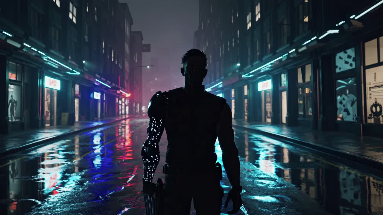 밤에 사이버 펑크 도시