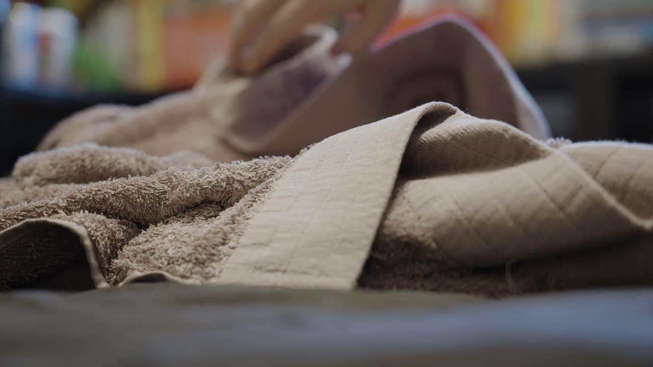 una linda rata mascota escondida en una toalla suave antes de alcanzar su punto máximo