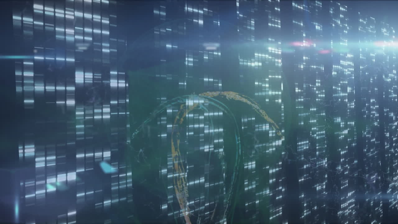 Animation of moving columns over shapes on black background