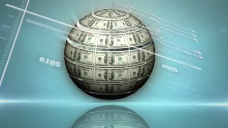 Animation-of-globe-formed-with-american-dollar-bills-and-financial-data-processing