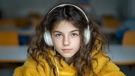 portrait of a young girl wearing headphones