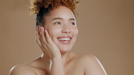 black woman, beauty and face cosmetic wellness