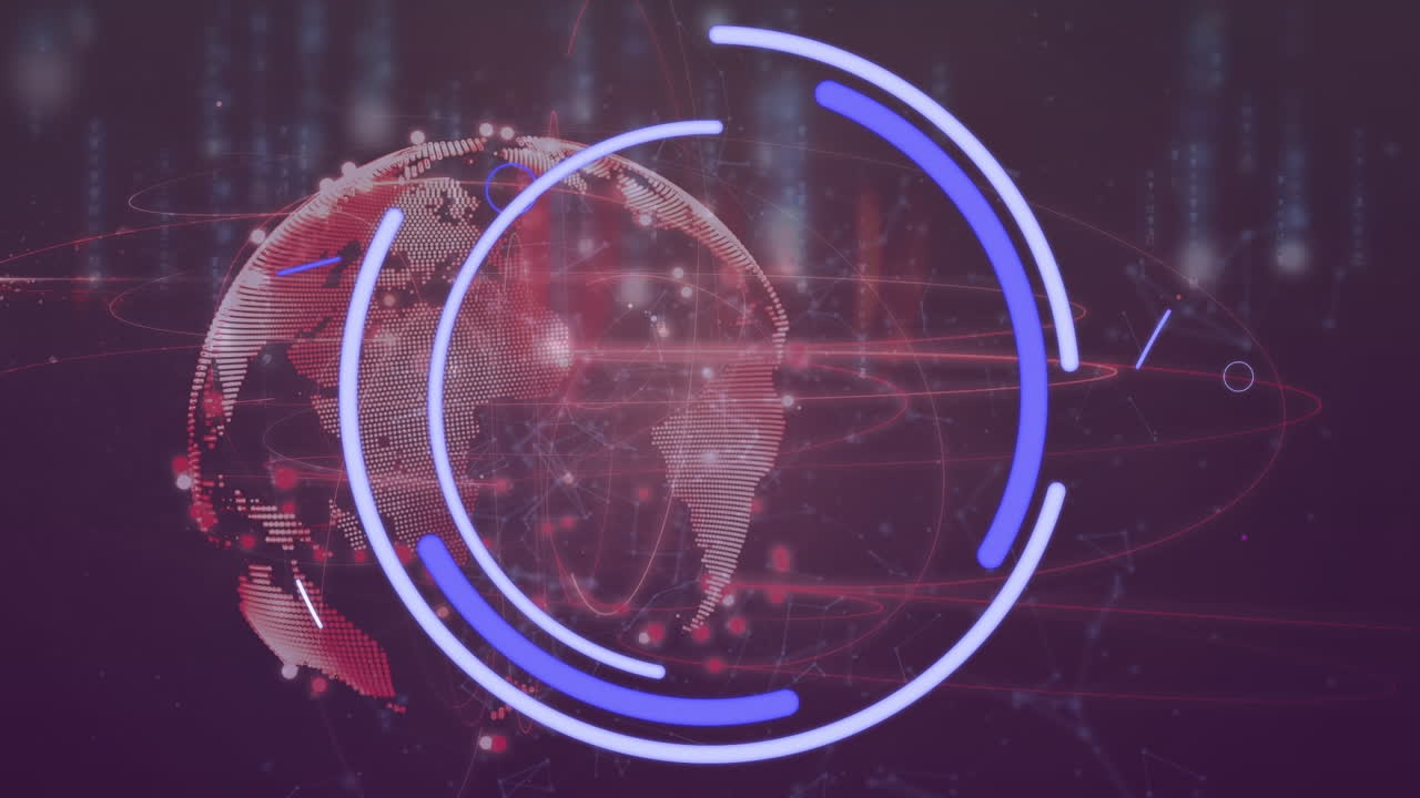 animación del globo giratorio y el parpadeo de los ojos sobre un fondo violeta