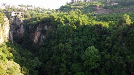 gargantas escarpadas con vegetación exuberante cerca de la gruta de zahlan en syr el danniyeh, líbano