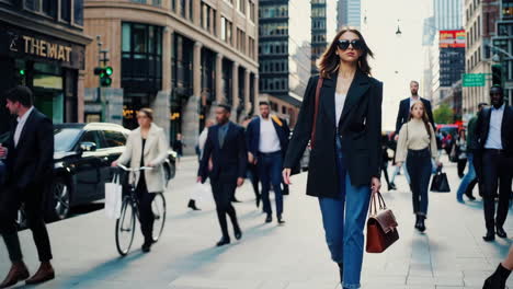 stylish woman walking on a city street