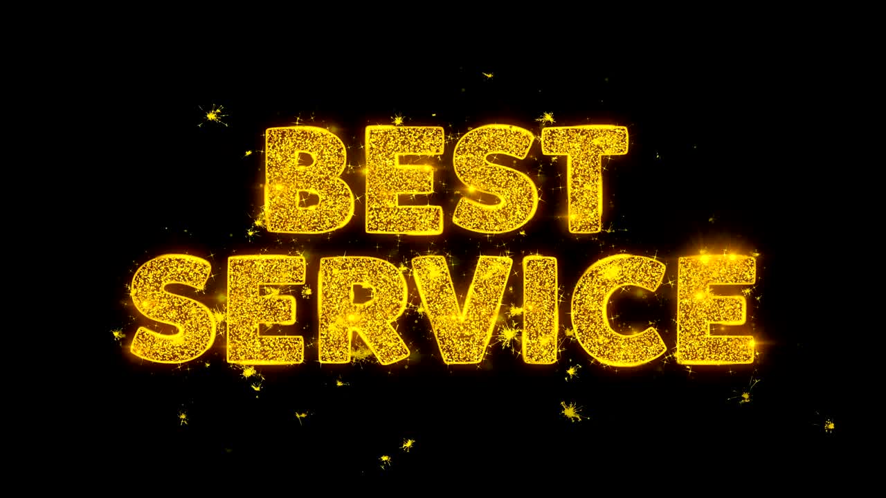 Best Service Text Sparks Particles on Black Background.
