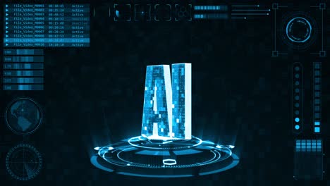 motion graphic of 3d blue ai word and rotation circle technology with hud abstract background