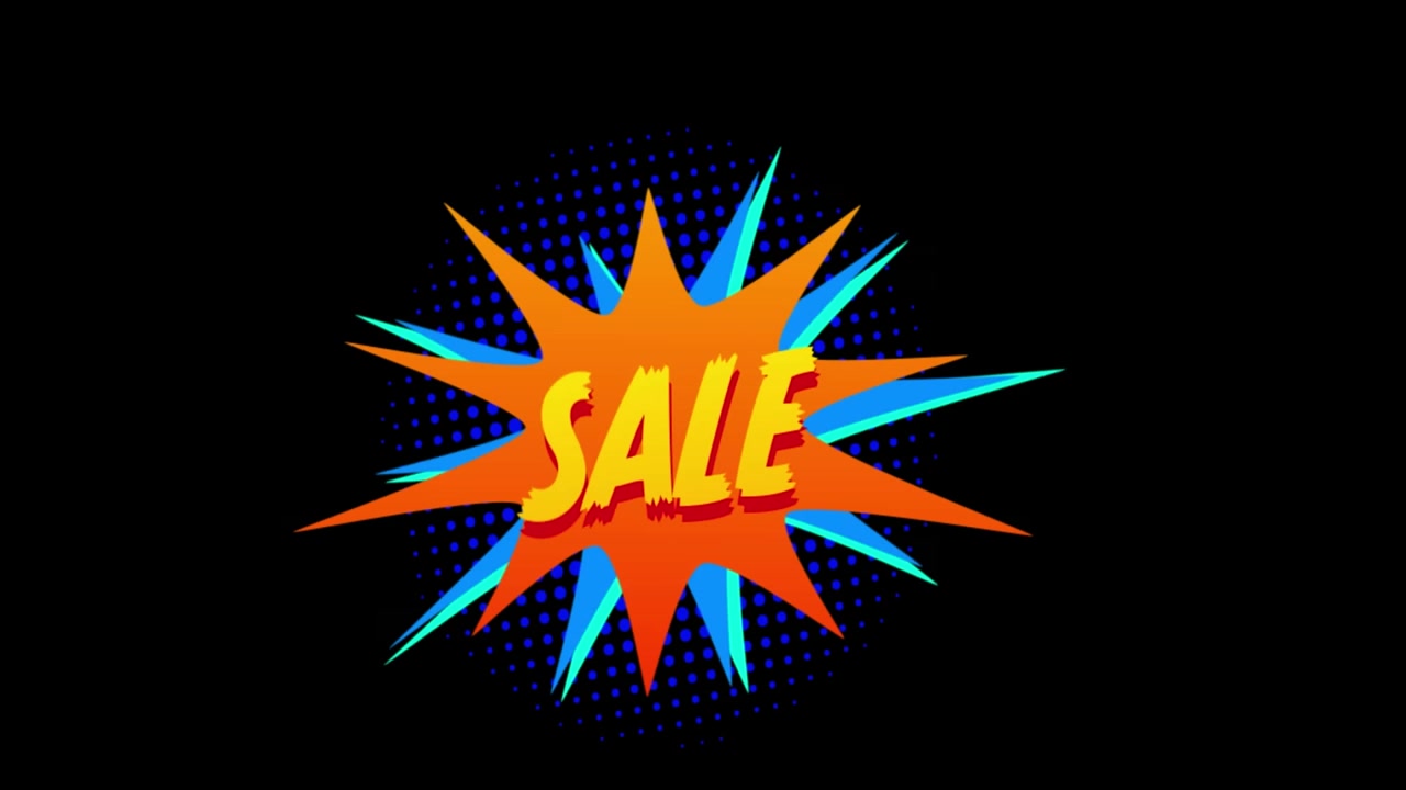 Animated Pop Art Style Sale Graphic on Black Background