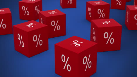 animación de cubos rojos con signo de porcentaje sobre fondo azul