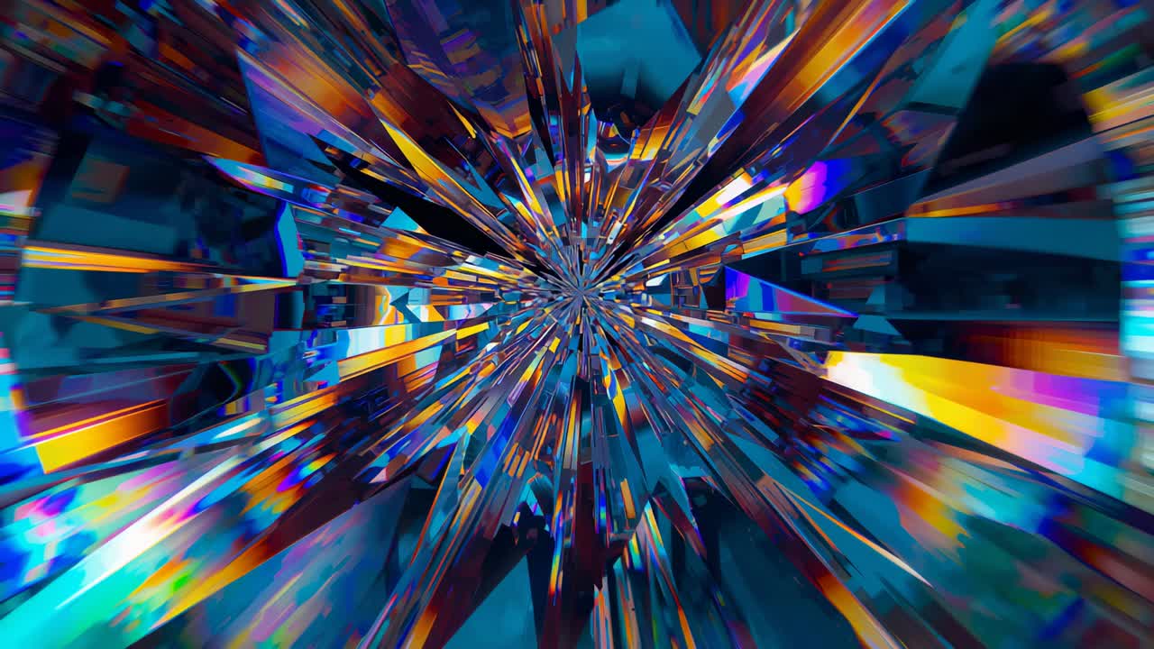 Inward zooming camera revealing symmetrical faceted crystal in abstract CGI to reveal core detail