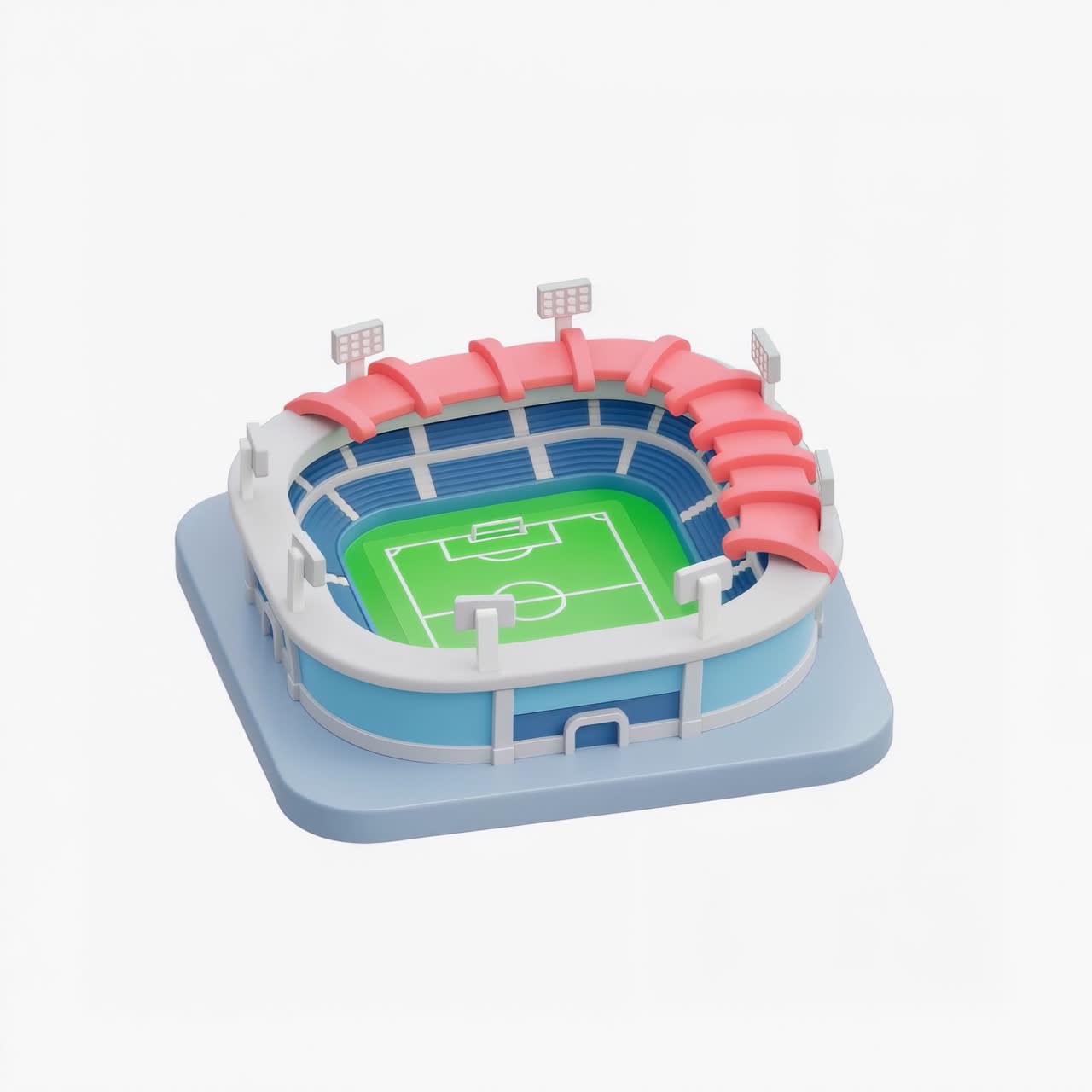 Illustrazione isometrica 3D di uno stadio di calcio.