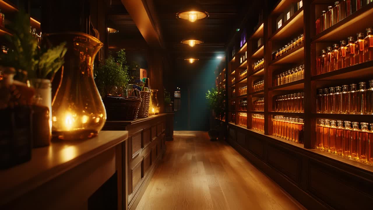Apothecary Shop Interior with Bottles and Jars