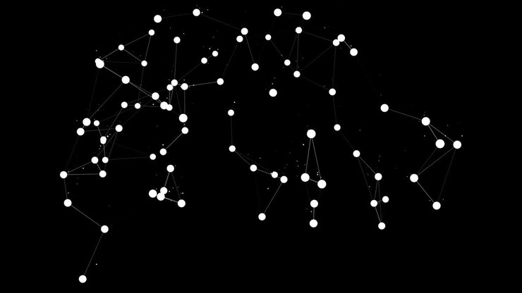 Abstract white necklace torn apart and some pearls are floating on black.