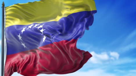 venezuelan flag is waving slowly against blue sky